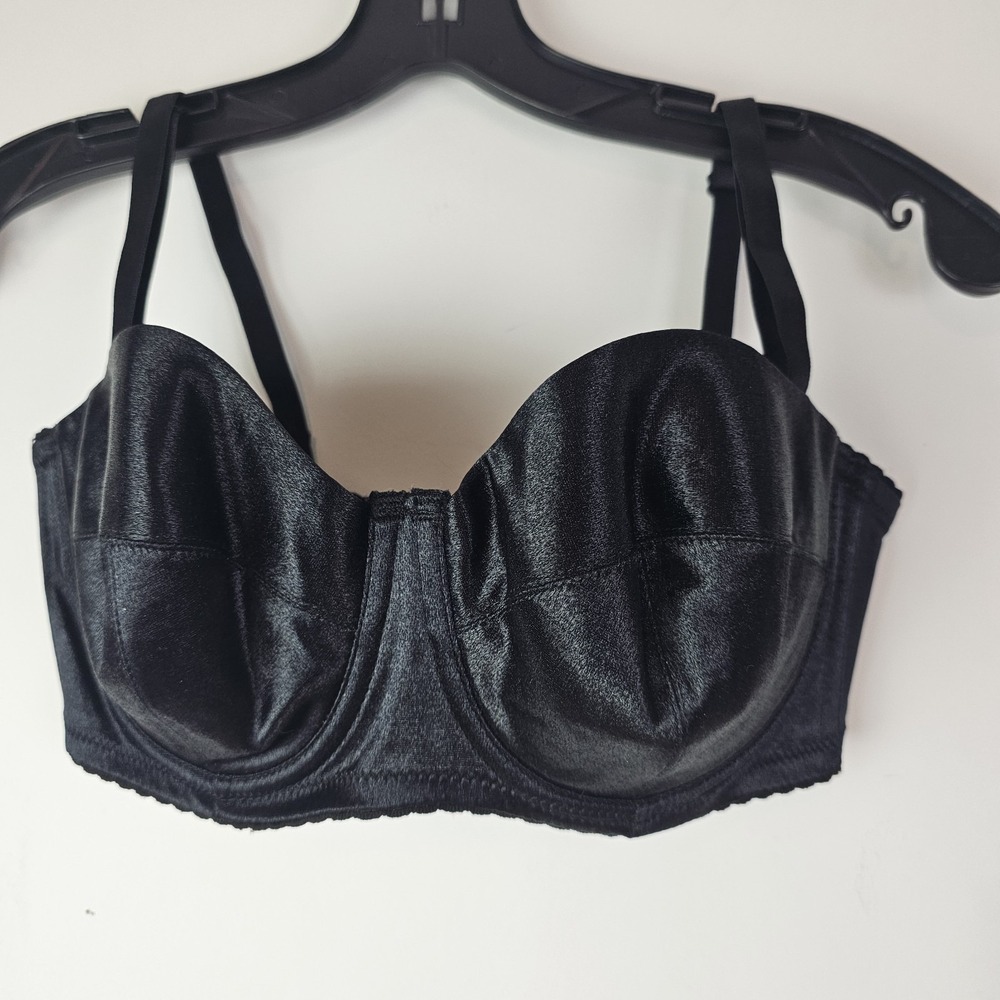 FREDERICK'S OF HOLLYWOOD Black Satin Bra Underwire Style 8800 Size 34D